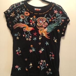 Johnny Was sequin and embroidered tee